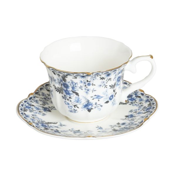  - Lucky Art Clarice New Bone China Porselen Mavi Küçük Çiçek Desenli 6 lı Çay Fincanı Seti (1)