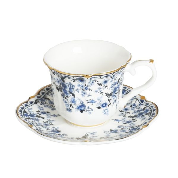 LUCKYART - Lucky Art Clarice New Bone China Porselen Mavi Küçük Çiçek Desenli 6 lı Kahve Fincanı Seti (1)