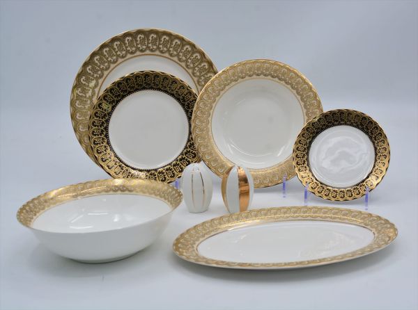 Lucky Art - Lucky Art Isadora Bone China Porselen Gold Kenar detaylı Klasik Yemek Takımı 67 parça (1)