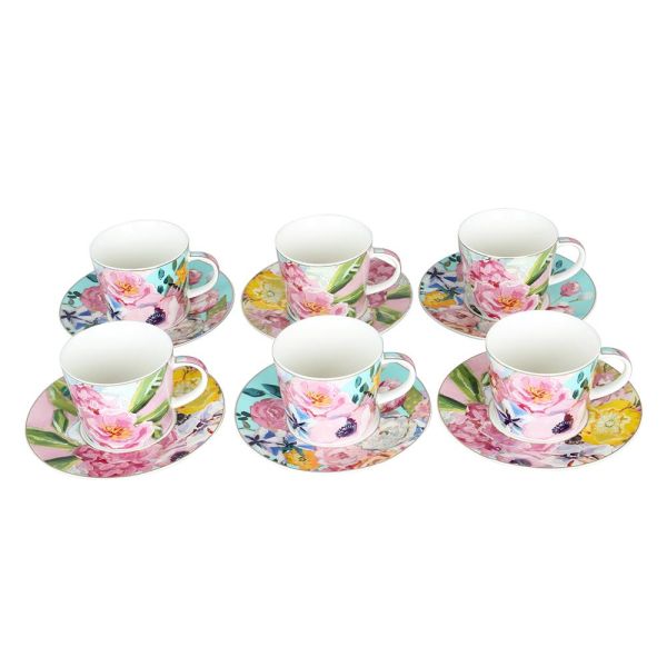 Lucky Art - Luckyart Peony Desenli 6 lı Bone China Porselen Çay Fincanı seti 220 ml (1)